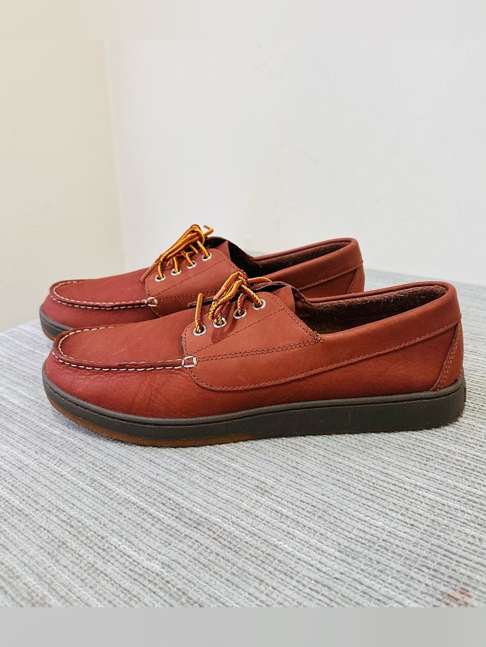 L.L. Bean Mens 11,5 Wide Blucher Mocs Hand-sewn Brown Leather Lace Up 504636 EUC